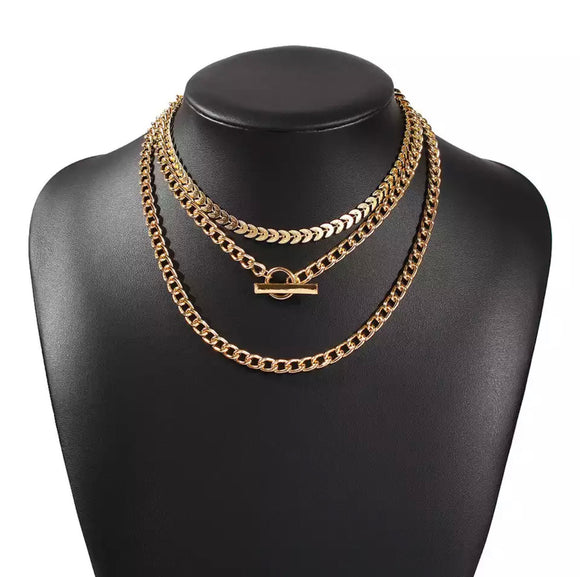 “123 Chainz” 3pc Gold Chain Necklace Set