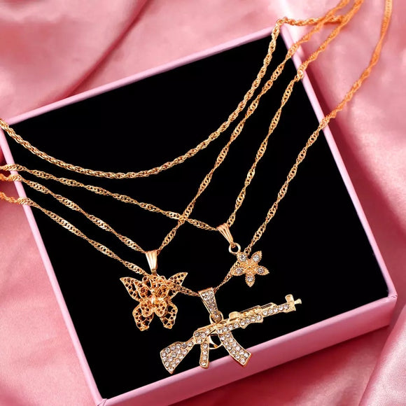 “Freedom & Guns” 4pc Gold Chain Necklace Set